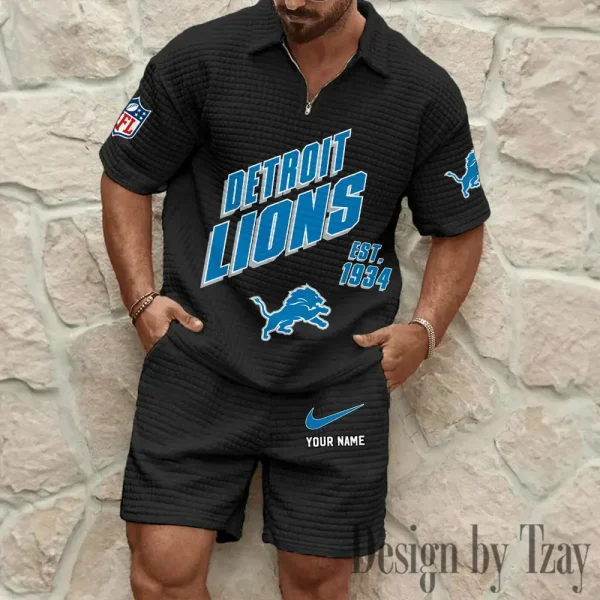 Detroit Lions Men's Waffle Knit Short Sleeve Slim Fit Soft Summer And Shorts BSPTWHZSS322