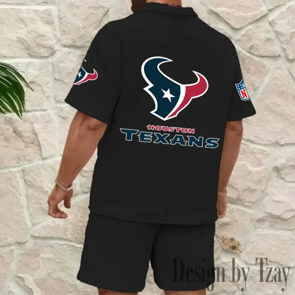 Houston Texans Men's Waffle Knit Short Sleeve Slim Fit Soft Summer And Shorts BSPTWHZSS324 - Image 2