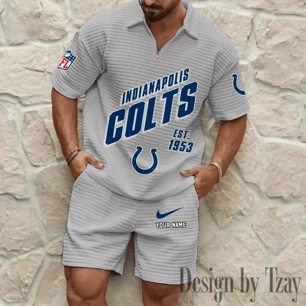 Indianapolis Colts Men's Waffle Knit Short Sleeve Slim Fit Soft Summer And Shorts BSPTWHZSS325 - Image 7