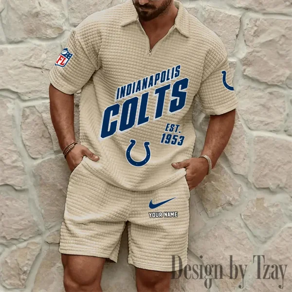 Indianapolis Colts Men's Waffle Knit Short Sleeve Slim Fit Soft Summer And Shorts BSPTWHZSS325 - Image 9