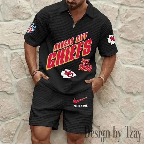 Kansas City Chiefs Men's Waffle Knit Short Sleeve Slim Fit Soft Summer And Shorts BSPTWHZSS327 - Image 3