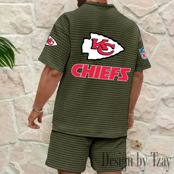 Kansas City Chiefs Men's Waffle Knit Short Sleeve Slim Fit Soft Summer And Shorts BSPTWHZSS327 - Image 2