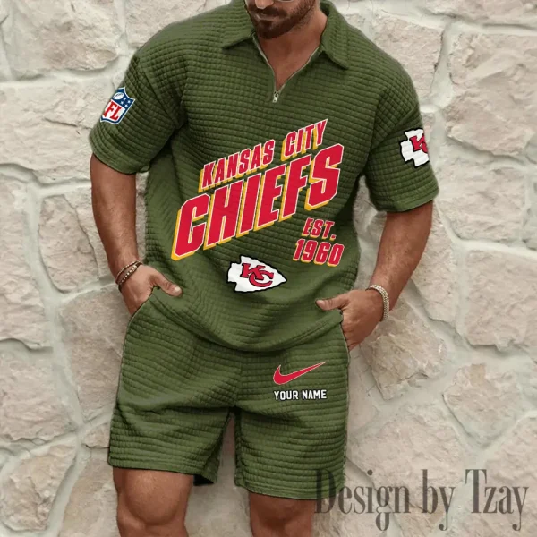 Kansas City Chiefs Men's Waffle Knit Short Sleeve Slim Fit Soft Summer And Shorts BSPTWHZSS327