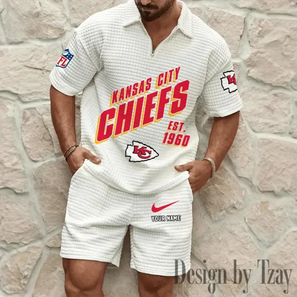 Kansas City Chiefs Men's Waffle Knit Short Sleeve Slim Fit Soft Summer And Shorts BSPTWHZSS327 - Image 5
