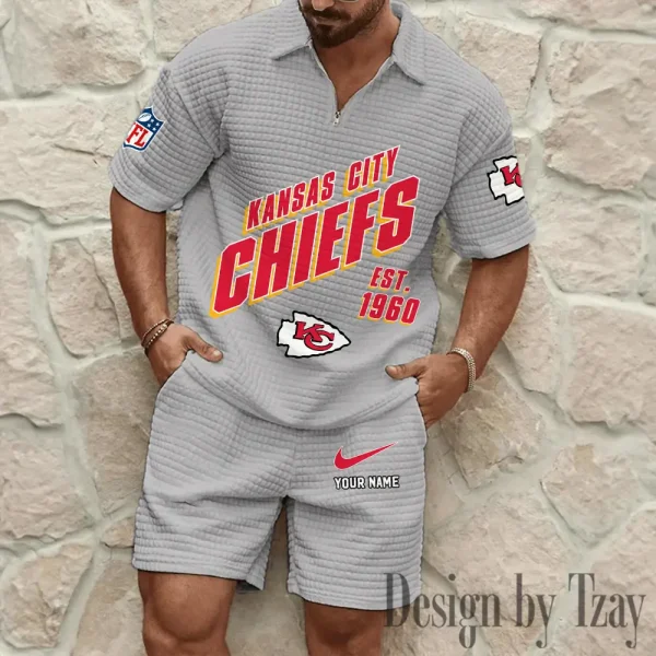 Kansas City Chiefs Men's Waffle Knit Short Sleeve Slim Fit Soft Summer And Shorts BSPTWHZSS327 - Image 7