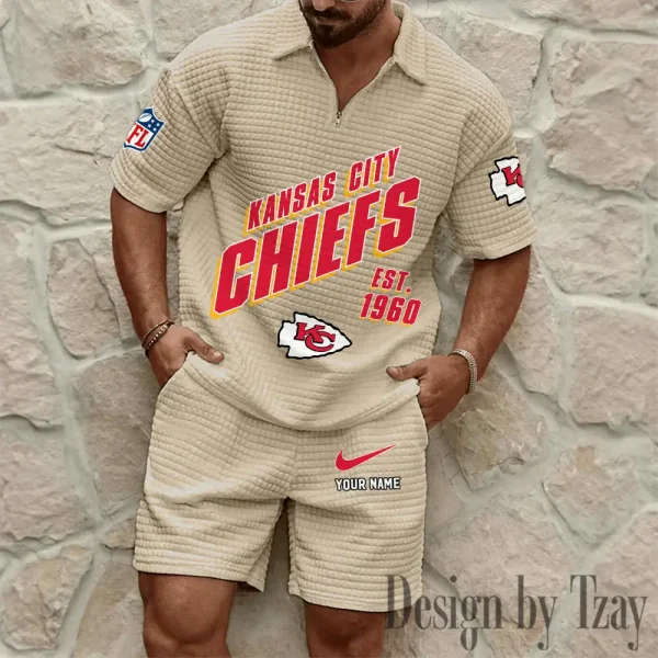 Kansas City Chiefs Men's Waffle Knit Short Sleeve Slim Fit Soft Summer And Shorts BSPTWHZSS327 - Image 9