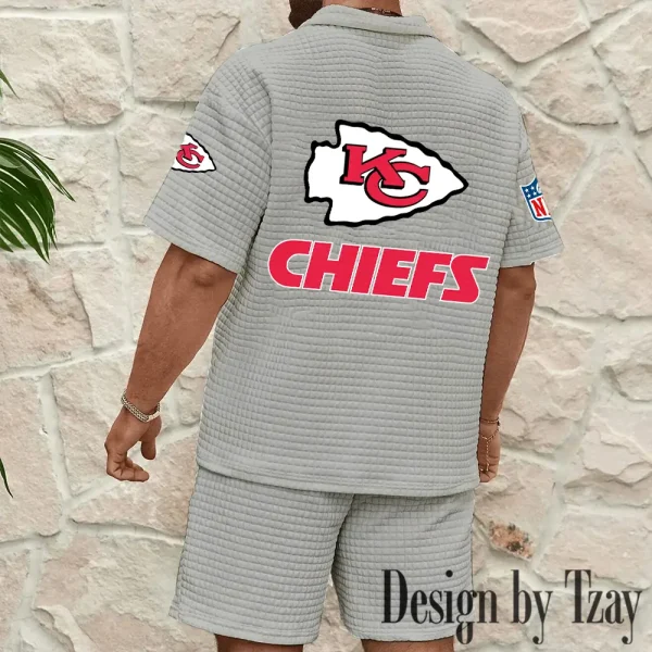 Kansas City Chiefs Men's Waffle Knit Short Sleeve Slim Fit Soft Summer And Shorts BSPTWHZSS327 - Image 8