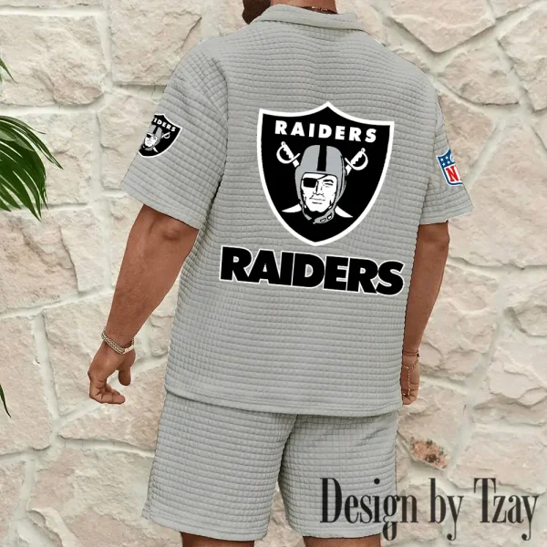 Las Vegas Raiders Men's Waffle Knit Short Sleeve Slim Fit Soft Summer And Shorts BSPTWHZSS328 - Image 2