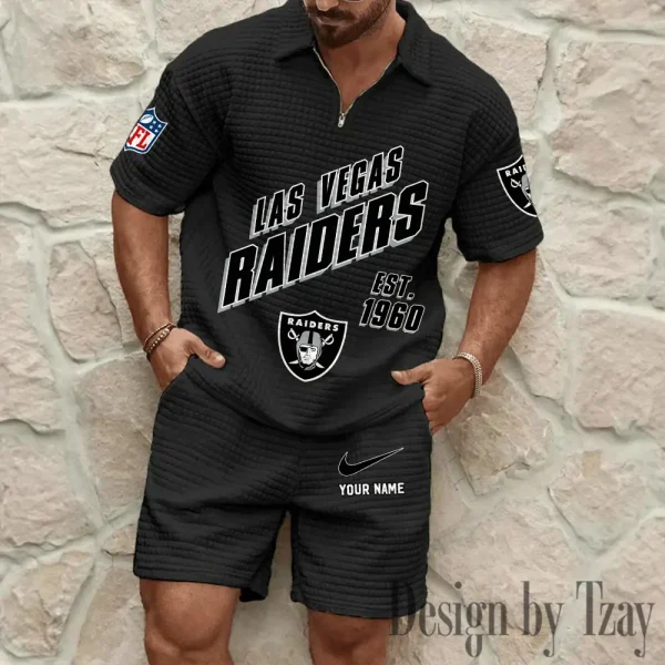 Las Vegas Raiders Men's Waffle Knit Short Sleeve Slim Fit Soft Summer And Shorts BSPTWHZSS328 - Image 3