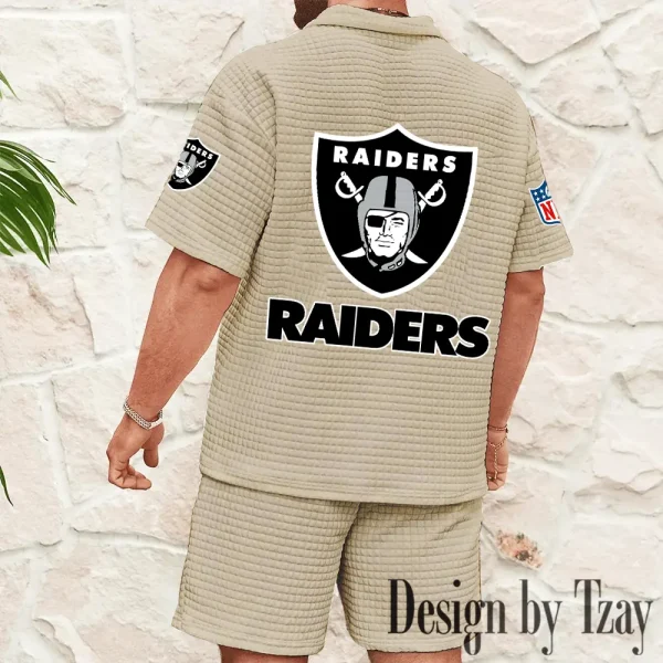 Las Vegas Raiders Men's Waffle Knit Short Sleeve Slim Fit Soft Summer And Shorts BSPTWHZSS328 - Image 6