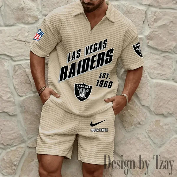 Las Vegas Raiders Men's Waffle Knit Short Sleeve Slim Fit Soft Summer And Shorts BSPTWHZSS328 - Image 5