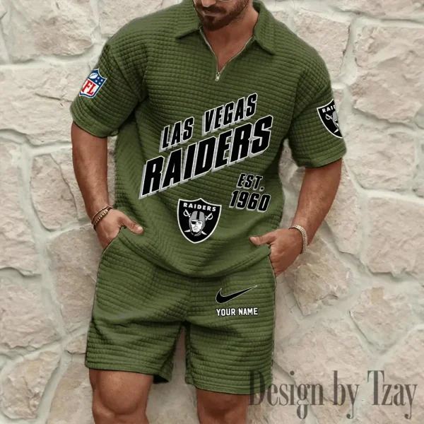 Las Vegas Raiders Men's Waffle Knit Short Sleeve Slim Fit Soft Summer And Shorts BSPTWHZSS328 - Image 7