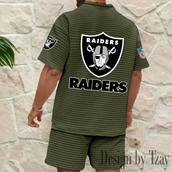 Las Vegas Raiders Men's Waffle Knit Short Sleeve Slim Fit Soft Summer And Shorts BSPTWHZSS328 - Image 8