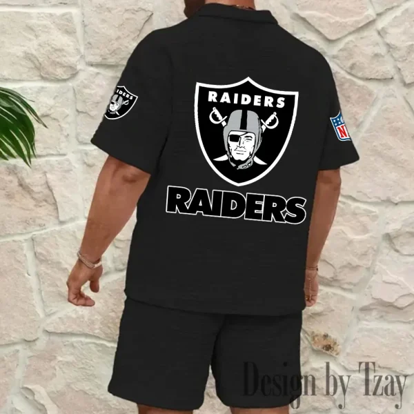 Las Vegas Raiders Men's Waffle Knit Short Sleeve Slim Fit Soft Summer And Shorts BSPTWHZSS328 - Image 4