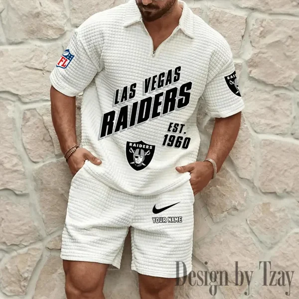 Las Vegas Raiders Men's Waffle Knit Short Sleeve Slim Fit Soft Summer And Shorts BSPTWHZSS328 - Image 9