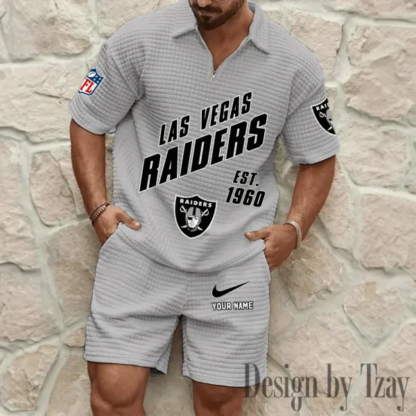 Las Vegas Raiders Men's Waffle Knit Short Sleeve Slim Fit Soft Summer And Shorts BSPTWHZSS328