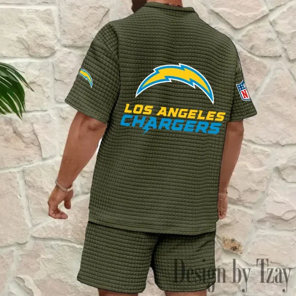 Los Angeles Chargers Men's Waffle Knit Short Sleeve Slim Fit Soft Summer And Shorts BSPTWHZSS329 - Image 4