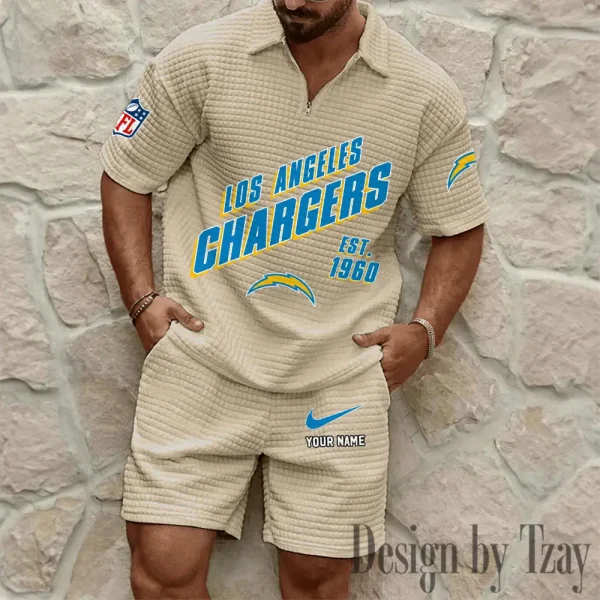 Los Angeles Chargers Men's Waffle Knit Short Sleeve Slim Fit Soft Summer And Shorts BSPTWHZSS329 - Image 5