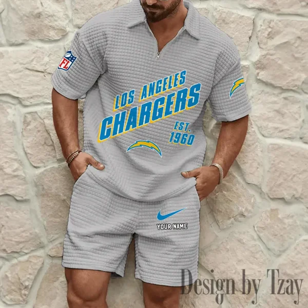 Los Angeles Chargers Men's Waffle Knit Short Sleeve Slim Fit Soft Summer And Shorts BSPTWHZSS329