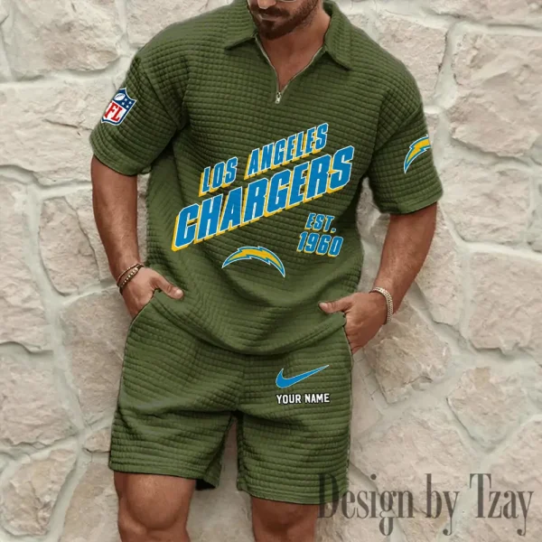 Los Angeles Chargers Men's Waffle Knit Short Sleeve Slim Fit Soft Summer And Shorts BSPTWHZSS329 - Image 3