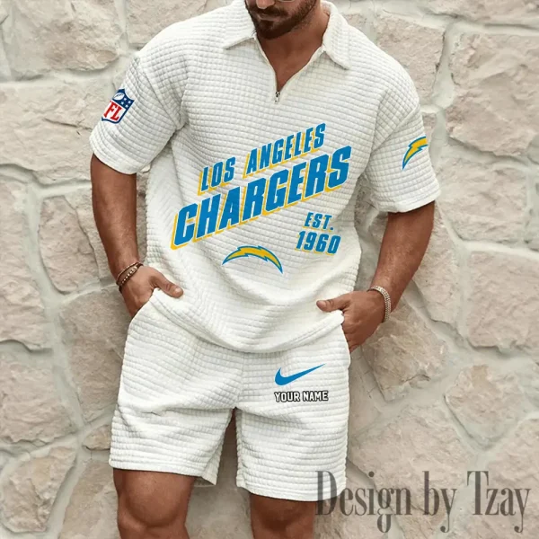 Los Angeles Chargers Men's Waffle Knit Short Sleeve Slim Fit Soft Summer And Shorts BSPTWHZSS329 - Image 7