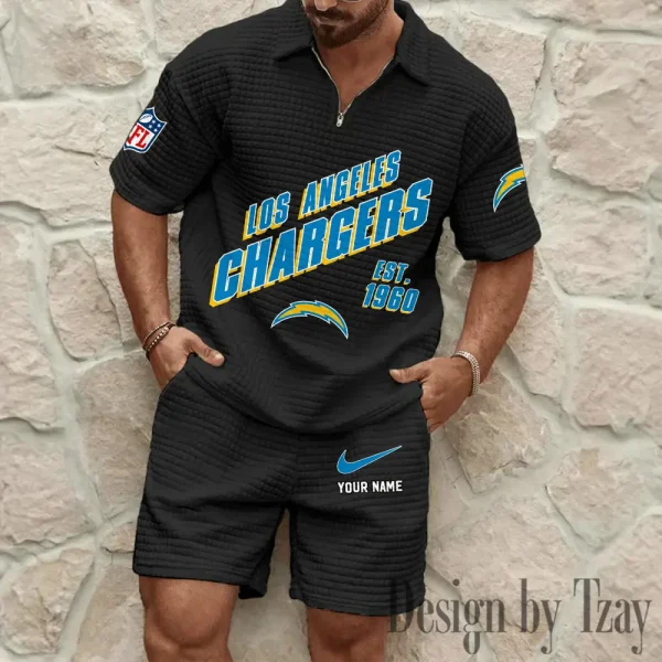 Los Angeles Chargers Men's Waffle Knit Short Sleeve Slim Fit Soft Summer And Shorts BSPTWHZSS329 - Image 9