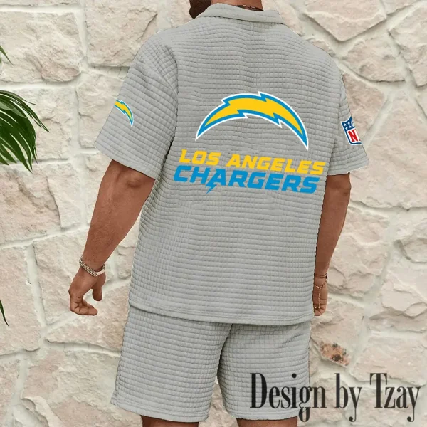 Los Angeles Chargers Men's Waffle Knit Short Sleeve Slim Fit Soft Summer And Shorts BSPTWHZSS329 - Image 2