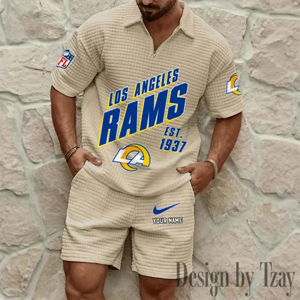 Los Angeles Rams Men's Waffle Knit Short Sleeve Slim Fit Soft Summer And Shorts BSPTWHZSS330