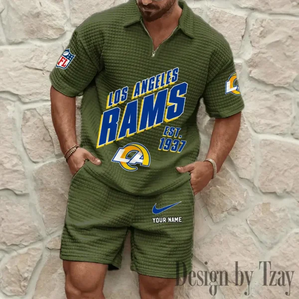 Los Angeles Rams Men's Waffle Knit Short Sleeve Slim Fit Soft Summer And Shorts BSPTWHZSS330 - Image 3