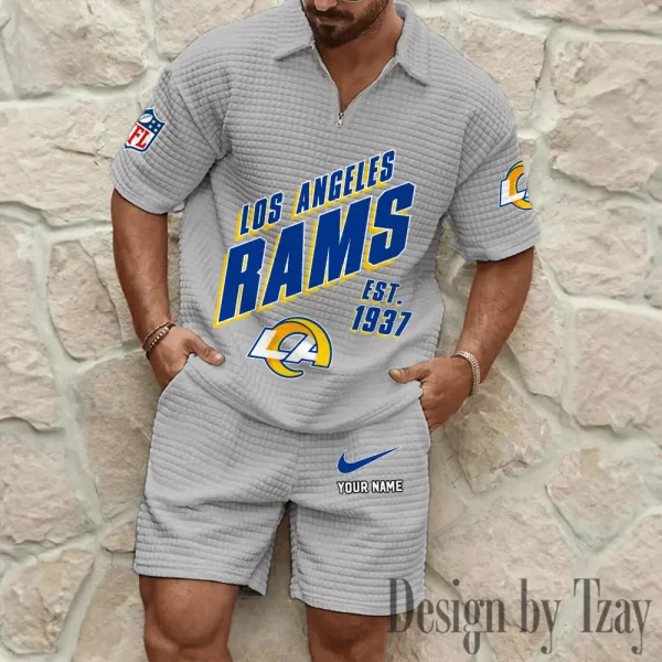 Los Angeles Rams Men's Waffle Knit Short Sleeve Slim Fit Soft Summer And Shorts BSPTWHZSS330 - Image 7