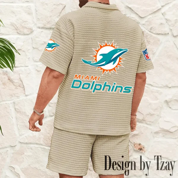 Miami Dolphins Men's Waffle Knit Short Sleeve Slim Fit Soft Summer And Shorts BSPTWHZSS331 - Image 2
