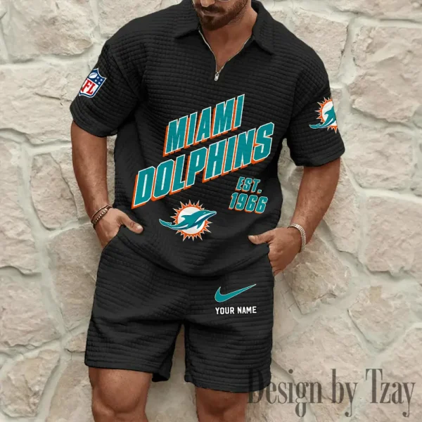 Miami Dolphins Men's Waffle Knit Short Sleeve Slim Fit Soft Summer And Shorts BSPTWHZSS331 - Image 7