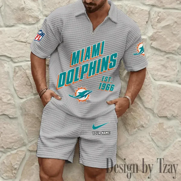 Miami Dolphins Men's Waffle Knit Short Sleeve Slim Fit Soft Summer And Shorts BSPTWHZSS331 - Image 3