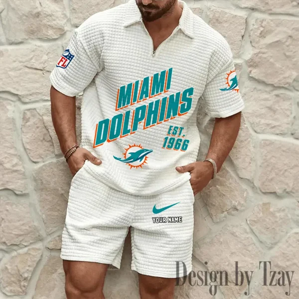 Miami Dolphins Men's Waffle Knit Short Sleeve Slim Fit Soft Summer And Shorts BSPTWHZSS331 - Image 5