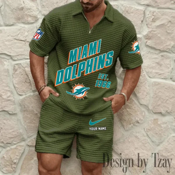 Miami Dolphins Men's Waffle Knit Short Sleeve Slim Fit Soft Summer And Shorts BSPTWHZSS331 - Image 9