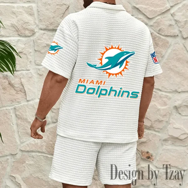 Miami Dolphins Men's Waffle Knit Short Sleeve Slim Fit Soft Summer And Shorts BSPTWHZSS331 - Image 6