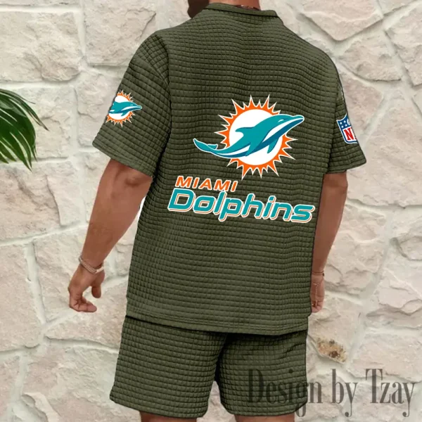 Miami Dolphins Men's Waffle Knit Short Sleeve Slim Fit Soft Summer And Shorts BSPTWHZSS331 - Image 10