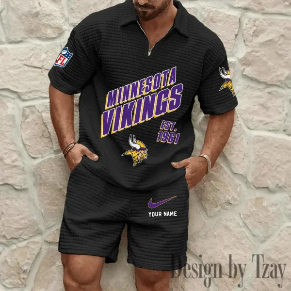 Minnesota Vikings Men's Waffle Knit Short Sleeve Slim Fit Soft Summer And Shorts BSPTWHZSS332