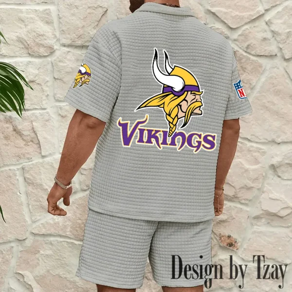 Minnesota Vikings Men's Waffle Knit Short Sleeve Slim Fit Soft Summer And Shorts BSPTWHZSS332 - Image 10