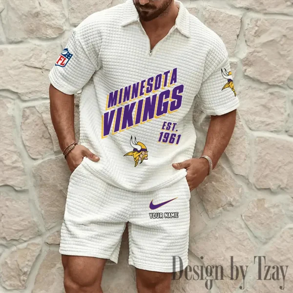 Minnesota Vikings Men's Waffle Knit Short Sleeve Slim Fit Soft Summer And Shorts BSPTWHZSS332 - Image 3
