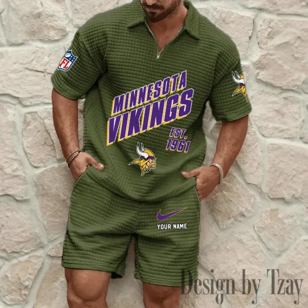 Minnesota Vikings Men's Waffle Knit Short Sleeve Slim Fit Soft Summer And Shorts BSPTWHZSS332 - Image 5