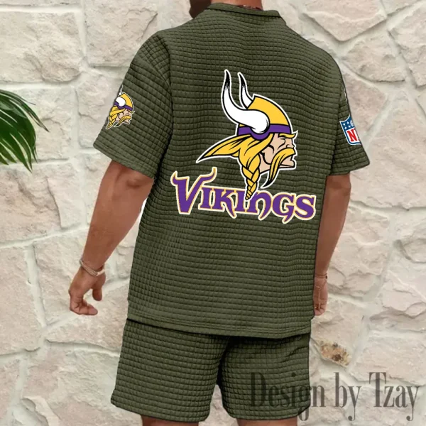 Minnesota Vikings Men's Waffle Knit Short Sleeve Slim Fit Soft Summer And Shorts BSPTWHZSS332 - Image 6