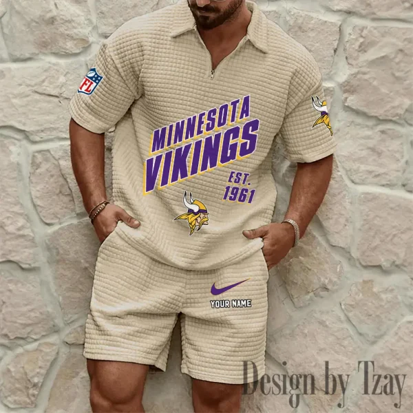 Minnesota Vikings Men's Waffle Knit Short Sleeve Slim Fit Soft Summer And Shorts BSPTWHZSS332 - Image 7