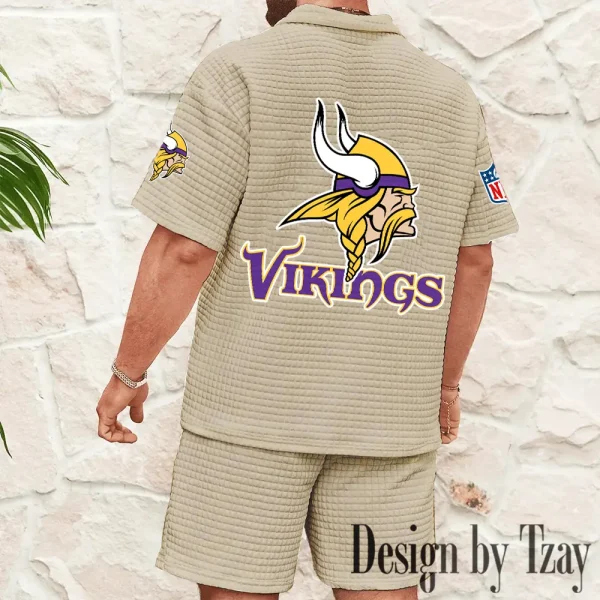 Minnesota Vikings Men's Waffle Knit Short Sleeve Slim Fit Soft Summer And Shorts BSPTWHZSS332 - Image 8