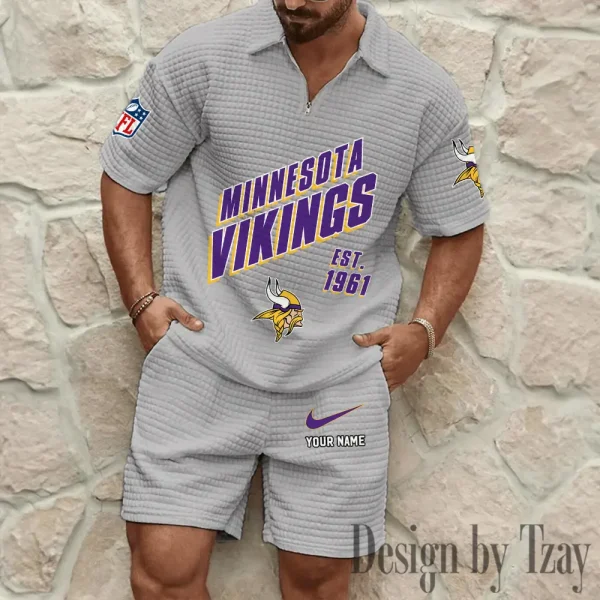 Minnesota Vikings Men's Waffle Knit Short Sleeve Slim Fit Soft Summer And Shorts BSPTWHZSS332 - Image 9