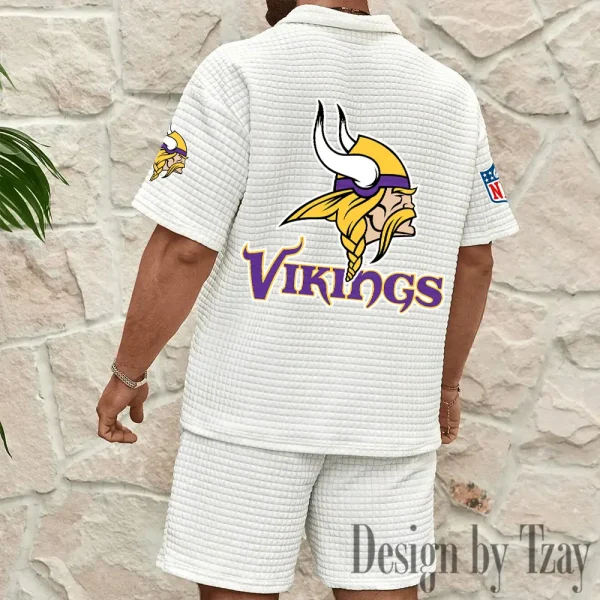 Minnesota Vikings Men's Waffle Knit Short Sleeve Slim Fit Soft Summer And Shorts BSPTWHZSS332 - Image 4