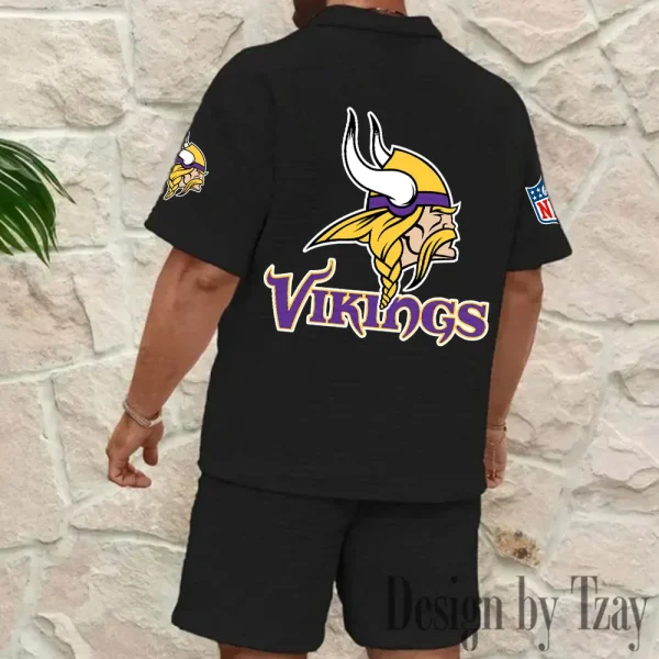 Minnesota Vikings Men's Waffle Knit Short Sleeve Slim Fit Soft Summer And Shorts BSPTWHZSS332 - Image 2