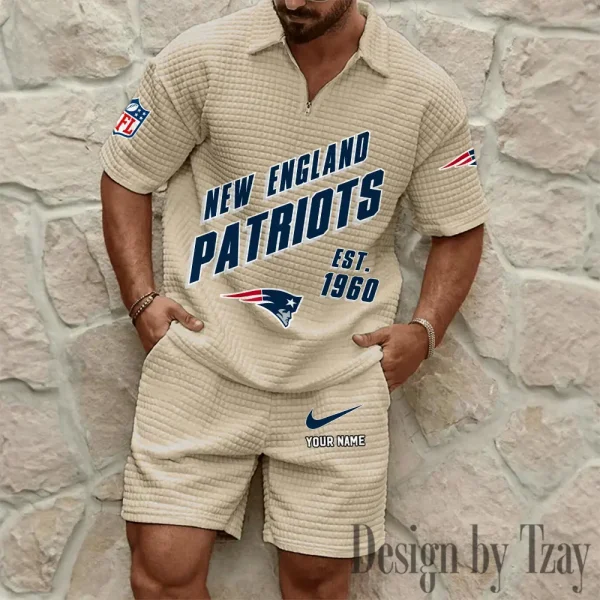 New England Patriots Men's Waffle Knit Short Sleeve Slim Fit Soft Summer And Shorts BSPTWHZSS333 - Image 3