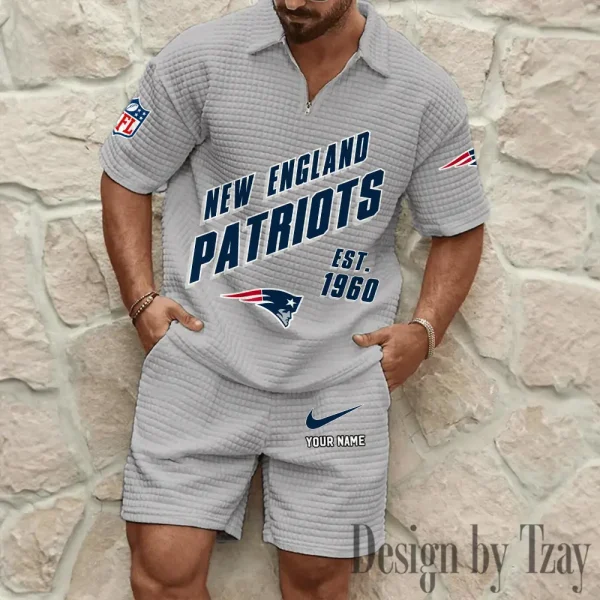 New England Patriots Men's Waffle Knit Short Sleeve Slim Fit Soft Summer And Shorts BSPTWHZSS333