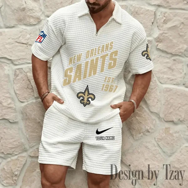 New Orleans Saints Men's Waffle Knit Short Sleeve Slim Fit Soft Summer And Shorts BSPTWHZSS334